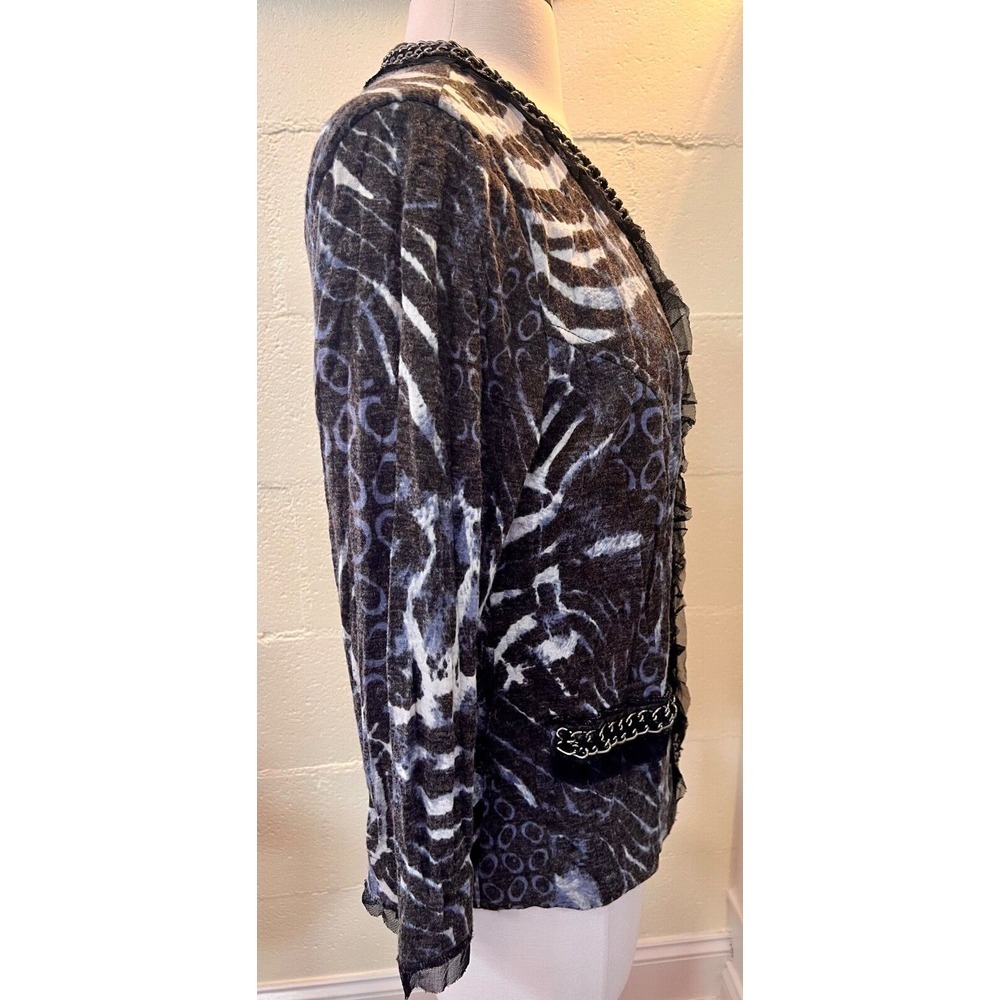 ALBERTO MAKALI Chain Link Zip Up Sweater Jacket Multi Print Black Size M - Picture 5 of 6